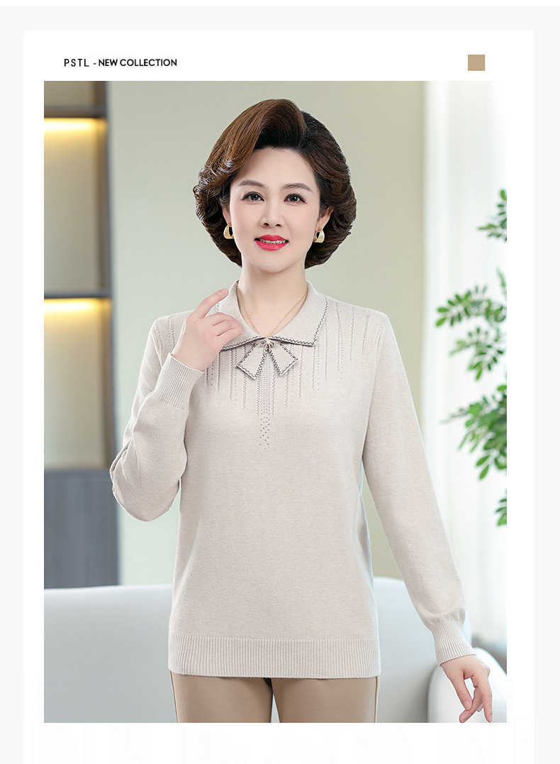 New autumn collection for middle-aged and elderly mothers: Solid color loose knitted pullover sweater with a baby collar for women. 2023 casual mom wear pic 28