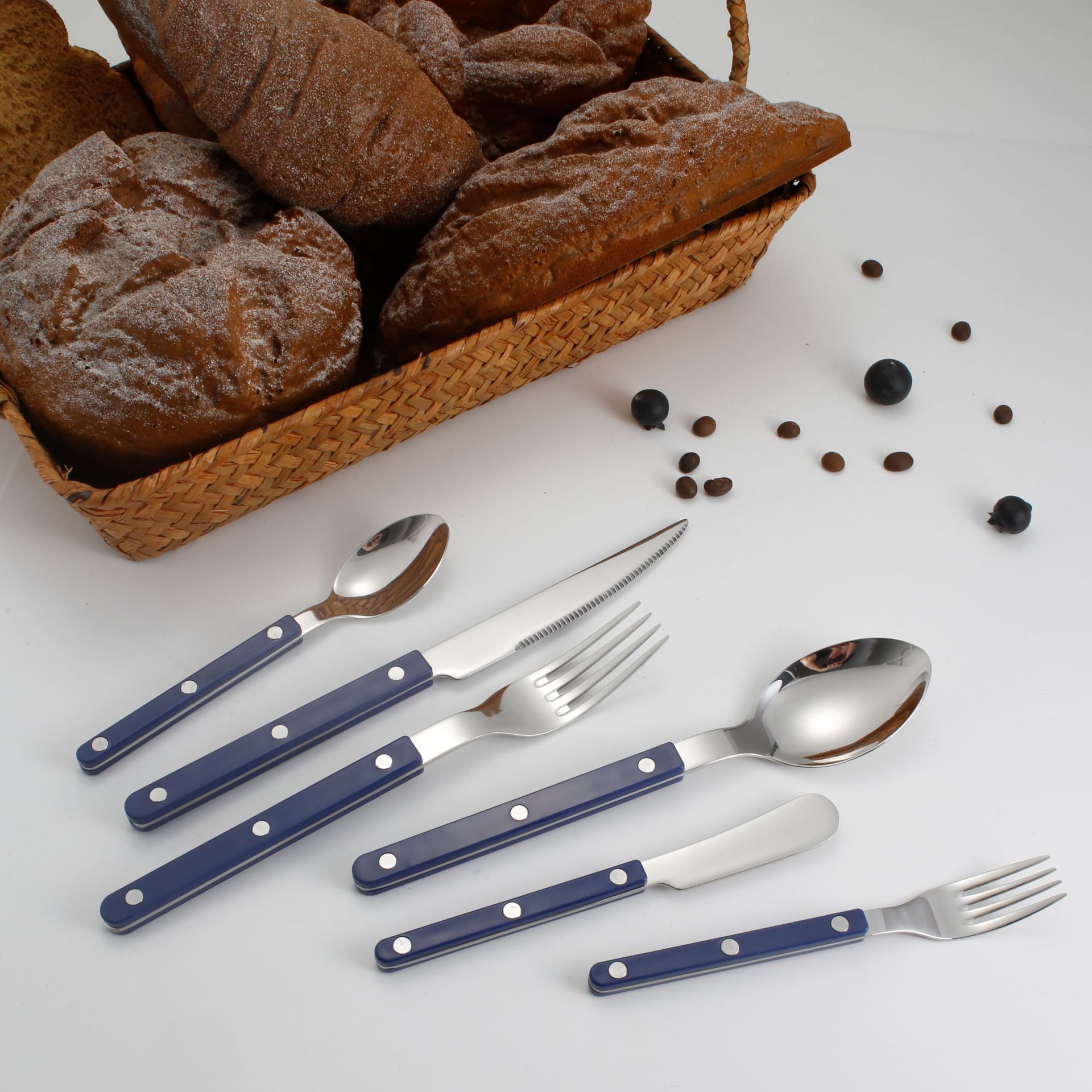 Handle nail tableware, 304 stainless steel tableware, ins Nordic-style spoons, high appearance level acrylic Western-style knives, forks and spoons pic 13