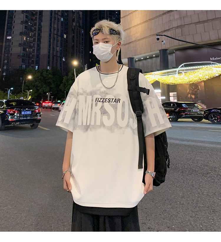 港风短袖t恤男夏季2024新款美式潮牌男生oversize青少年宽松体恤详情13