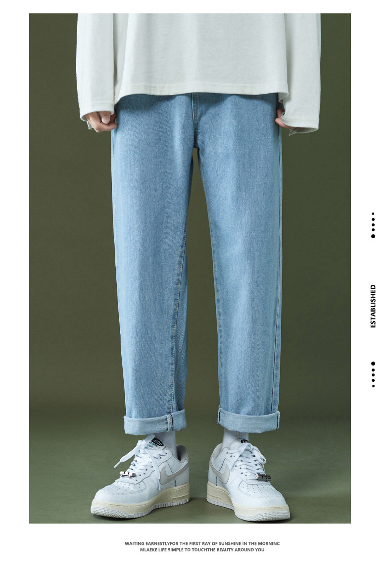 Wide-leg loose straight-leg jeans for summer 2022, versatile high street style for men, casual long pants for men, trendy bf style for men pic 18
