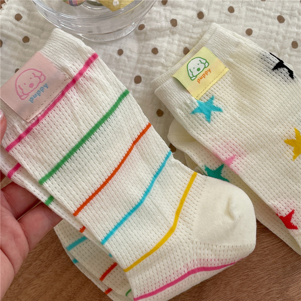 IOULOR薄款puppy狗彩色中筒袜夏季新品堆堆袜透气吸汗袜子批发女详情32