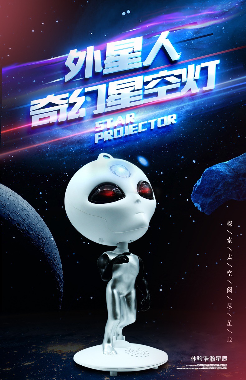 亚马逊创意宇航员星空投影外星人旋转蓝牙音响浪漫氛围卧室投影仪详情1