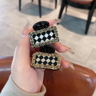 黑白棋盘格醋酸发夹边夹女刘海气质一字夹鸭嘴夹网红碎发夹子批发详情2