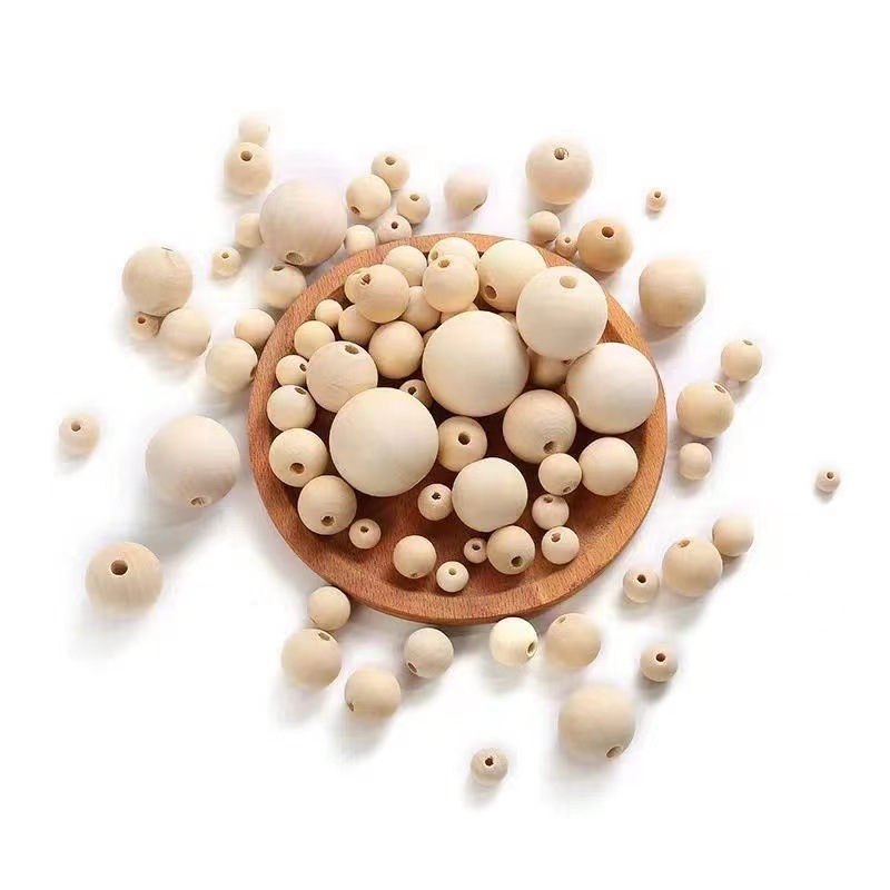 毛胚本色手工木珠实木天然原木色有孔圆木珠散珠手串diy配饰禾木详情5