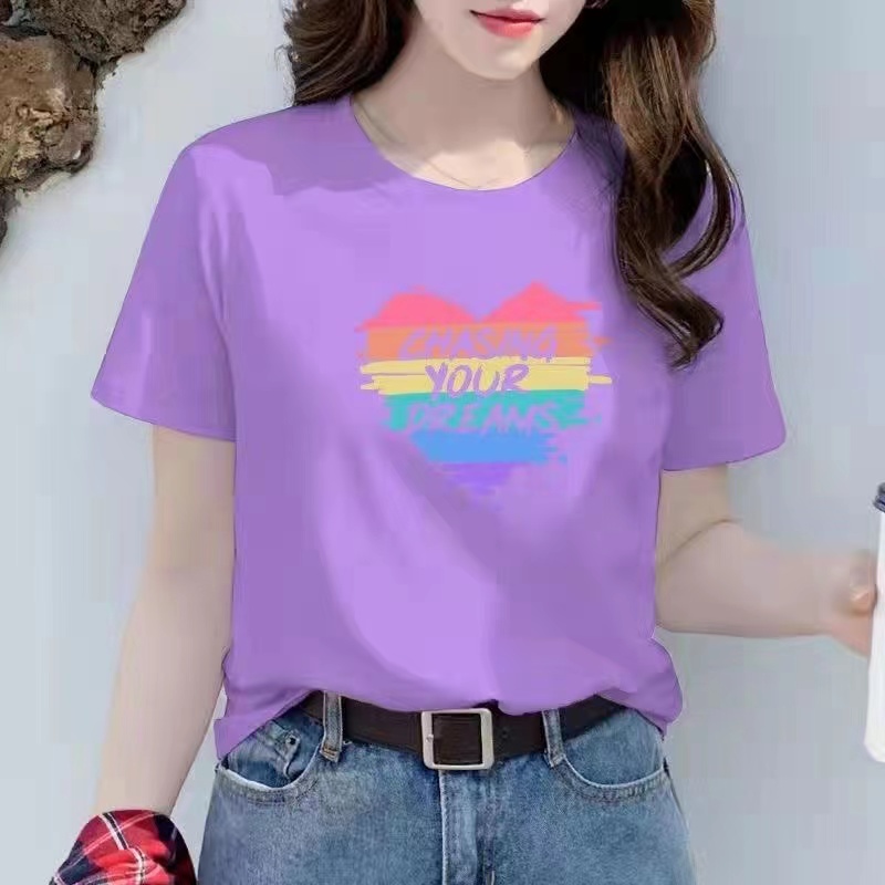 白色女士棉短袖T恤女2023新款夏季小个子体恤正肩大码印花上衣详情19