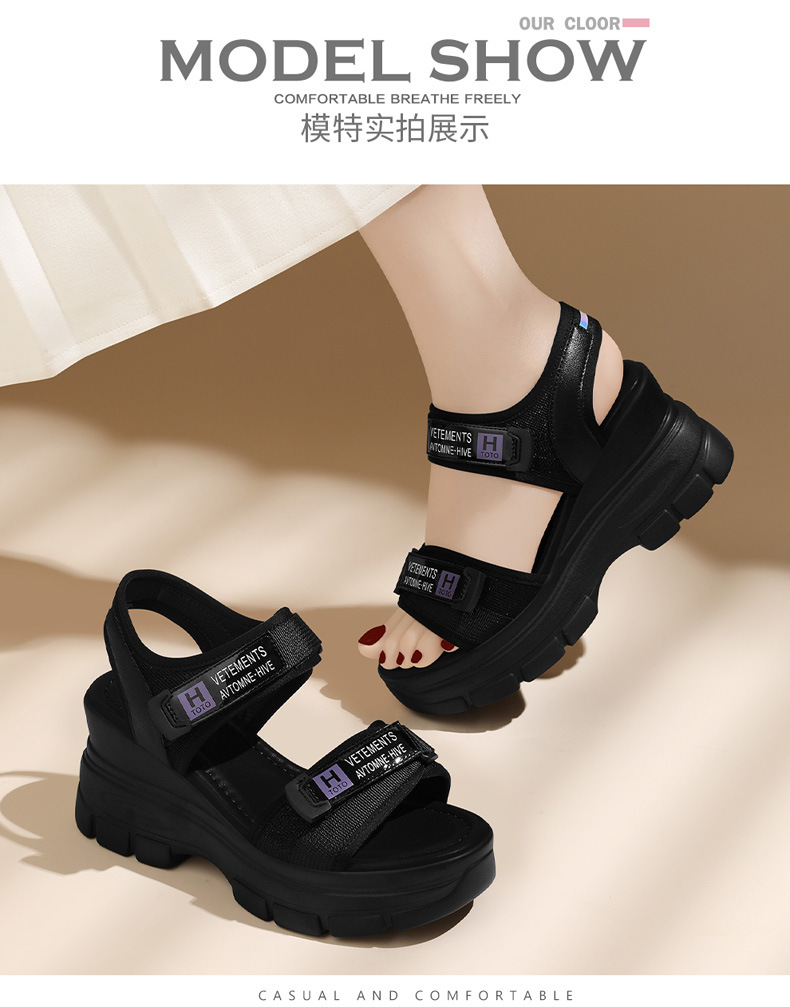 运动凉鞋女2024夏季新款魔术贴厚底罗马百搭时尚休闲舒适女鞋子详情7