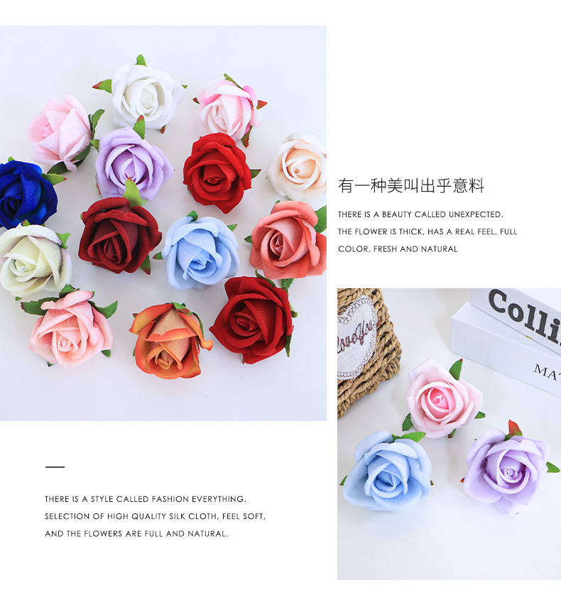 批发5cm绒布玫瑰花蕾仿真花 新娘手腕花DIY婚庆手捧蛋糕装饰花头详情37