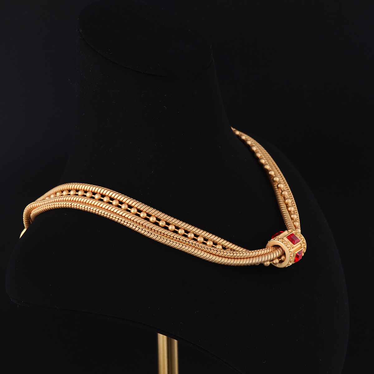 中古vintage高级感时尚小众设计青岛工厂批发复古多层链条项链女详情4