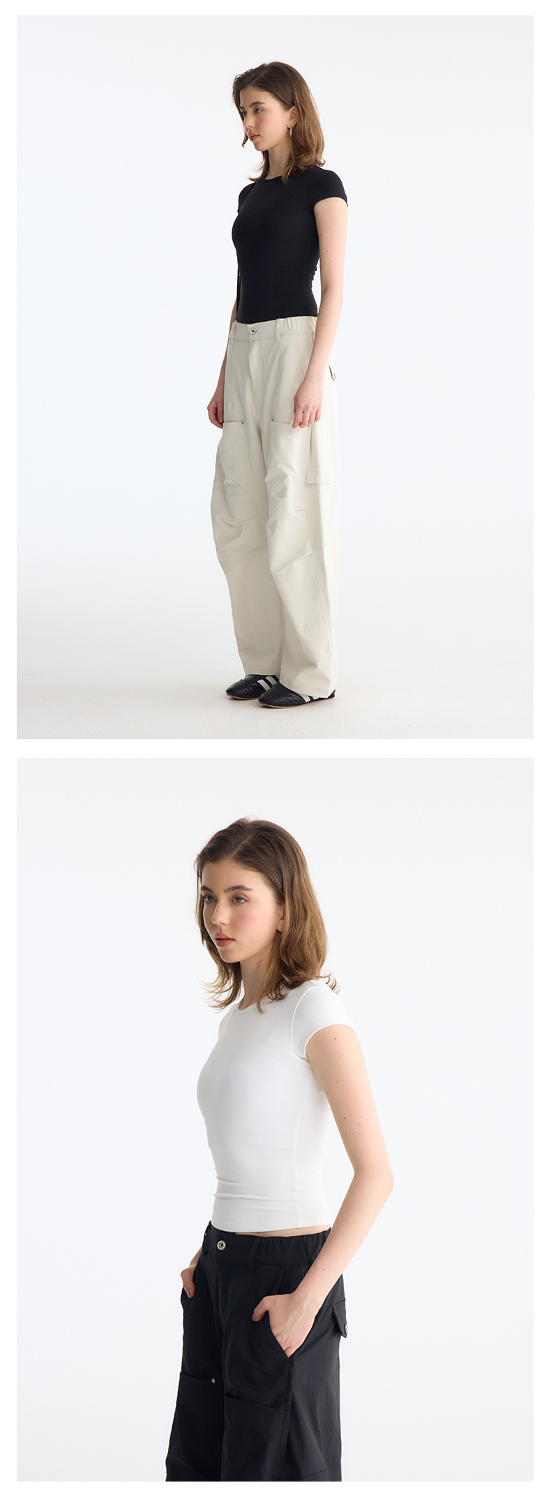 TAN*AIR同款 黑白修身显瘦弹力T恤女美式辣妹运动上衣女打底外穿详情11