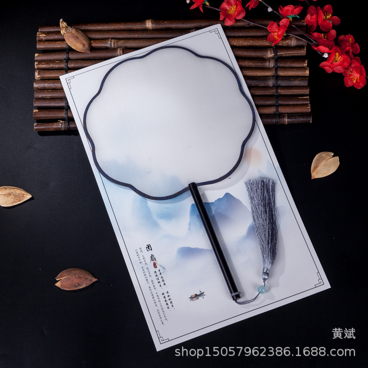 黑檀木真丝宫扇熟娟矾娟工笔手绘圆扇宫廷扇空白团扇DIY刺绣古典详情13