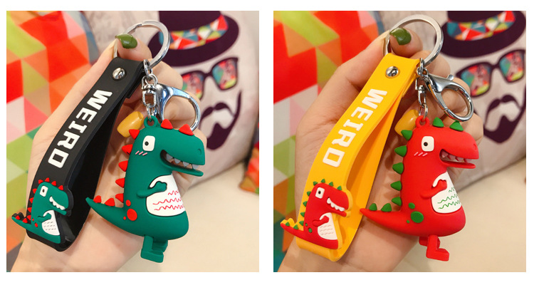 Wholesale of trendy new silicone dinosaur keychains, cute female cartoon figurines, couple key chains, bags, pendants and gifts pic 10