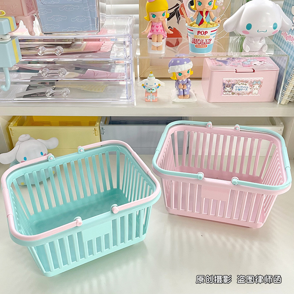 ins Macaron portable storage basket, pink girlish heart, skincare products, sunitems, stationery, large-capacity desktop storage basket pic 3