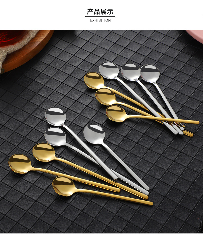 可爱小勺子不锈钢高颜值金色咖啡勺搅拌勺甜品勺子雪糕勺长柄冰勺详情11