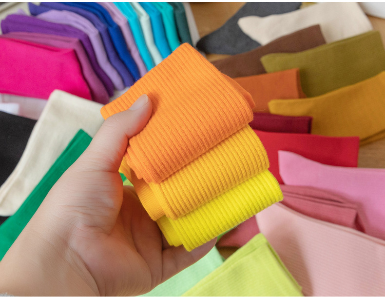 糖果色女士袜子女长筒春秋季简约ins潮流中高筒学生运动彩色棉袜详情5