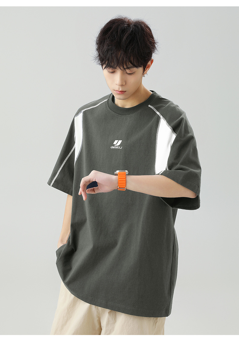 Retro embroidered pure cotton short-sleeved T-shirt for men, a new summer style with contrasting colors and bright thread patchwork design, an American trendy brand T-shirt pic 20