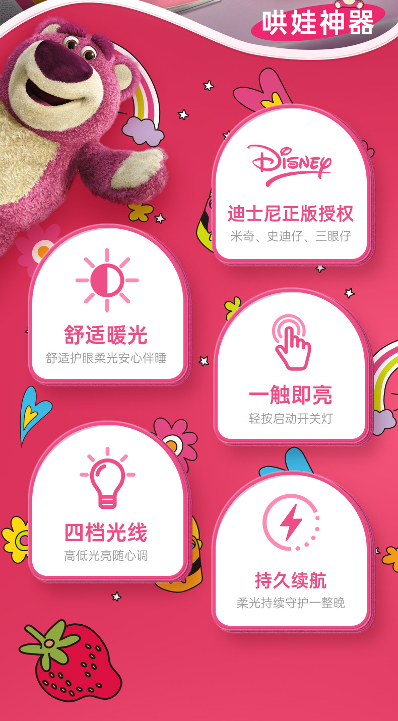 Hot-selling genuine Strawberry Bear study desk lamp, bedroom bedside cartoon atmosphere lamp, desktop reading lamp pic 2
