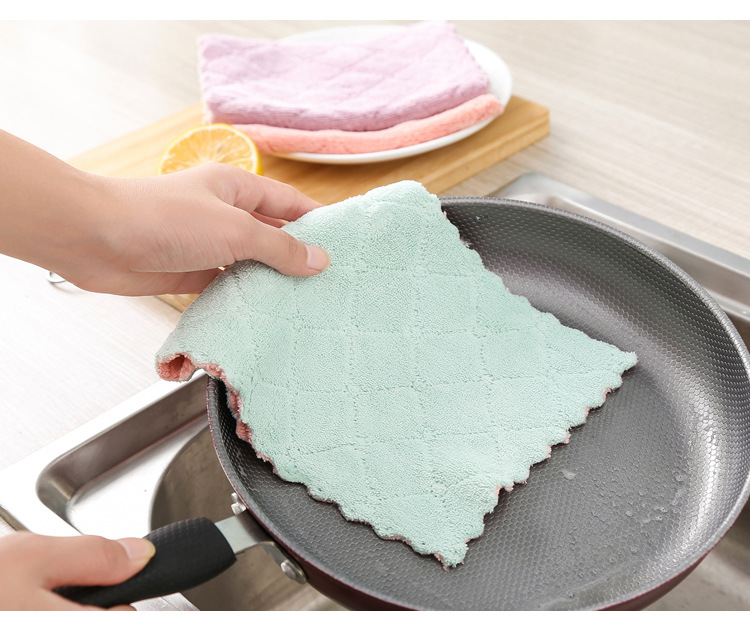 Dishcloth, kitchen cleaning, double-sided, two-color, highly absorbent cloth, fiber material dishcloth, dry and wet dual-purpose scouring pad pic 8