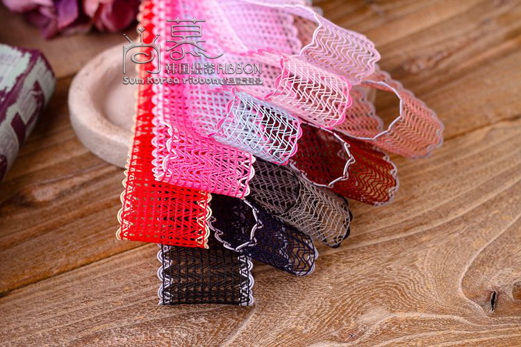 Korean hollowed-out snow gauze, colorful edge wavy mesh belt, bow hair accessory DIY material, hat hollowed-out belt pic 3
