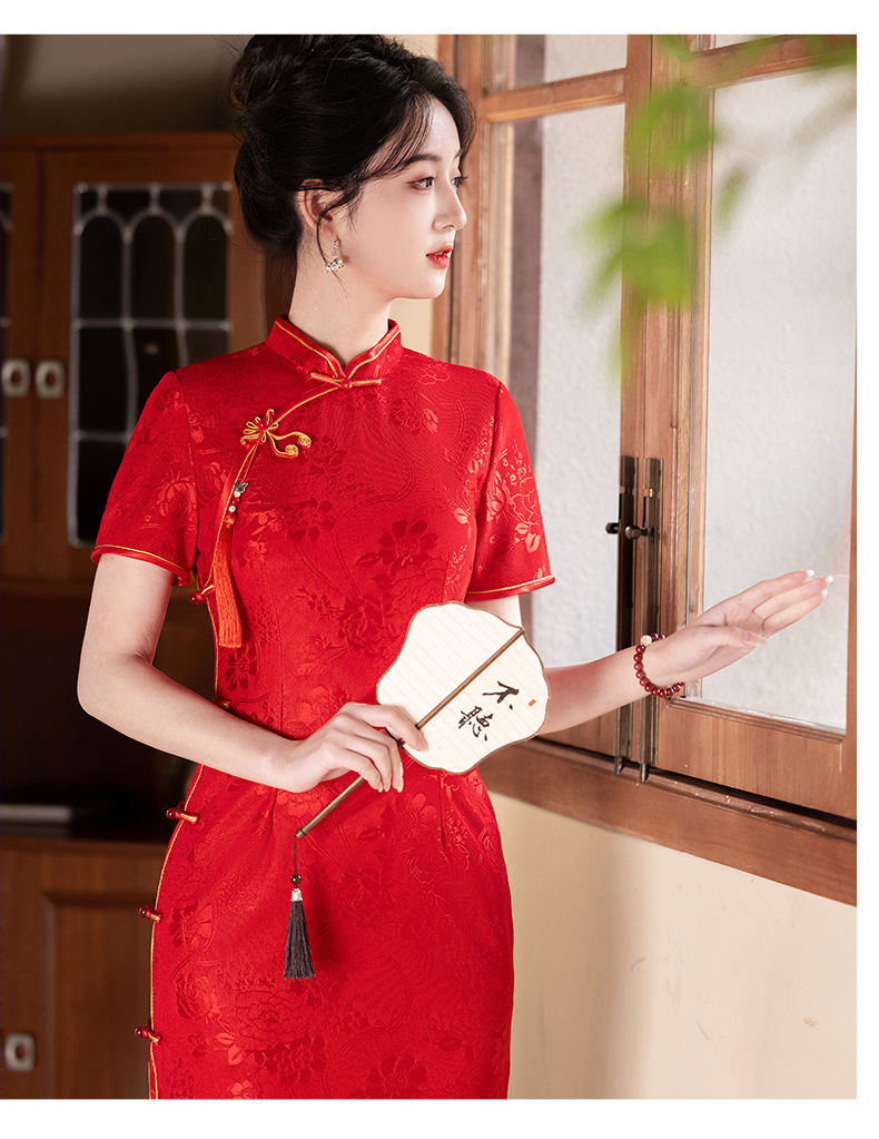 国潮中式改良旗袍2025新款女国风复古短袖出嫁高考回娘家礼服春夏详情14