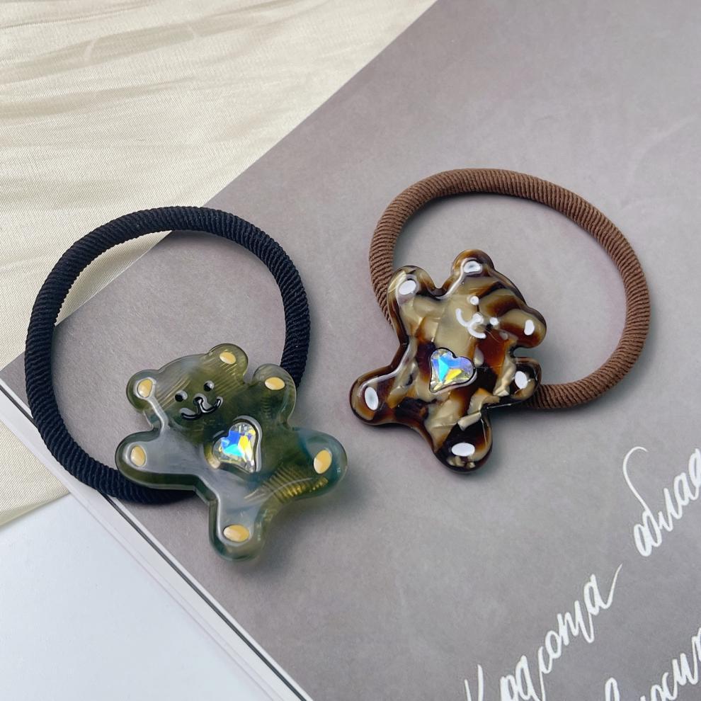 Cute cartoon bear heart diamond-encrusted hair tie long hair, colorful elastic hair tie for girls, new style for girls in 2023 pic 6