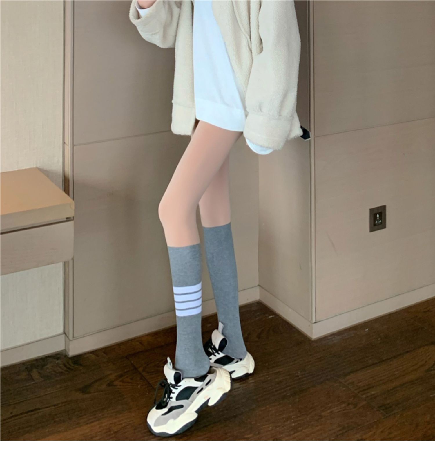 Spring and autumn base stockings patchwork style faux mid-calf thickened and fleece stockings are a fashionable and light-sensitive leg accessory pic 3