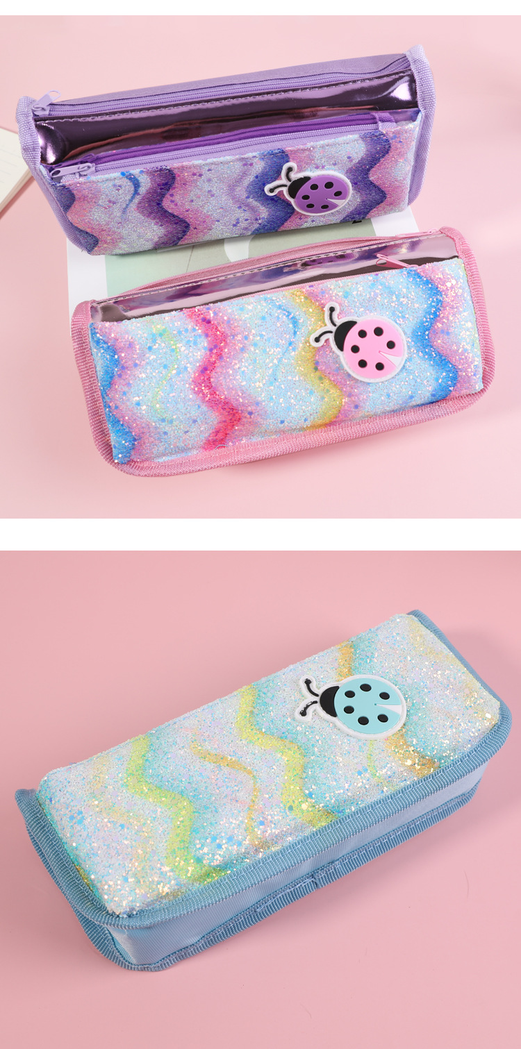 Self-owned brand sequined large-capacity creative pen case, student stationery box, simple and niche handbag, makeup storage multi-functional bag pic 7