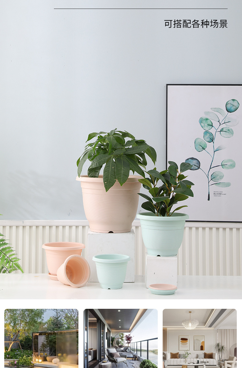 新款马卡龙pp树脂花盆控根深大号塑料仿陶瓷绿萝加仑盆北欧简约盆详情14