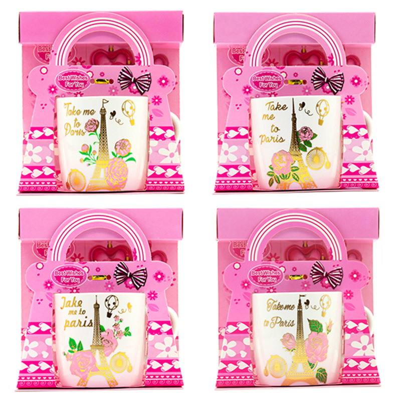 Export ceramic coffee cups with gilded patterns on the Eiffel Tower, French architecture, household universal style, factory direct supply pic 12