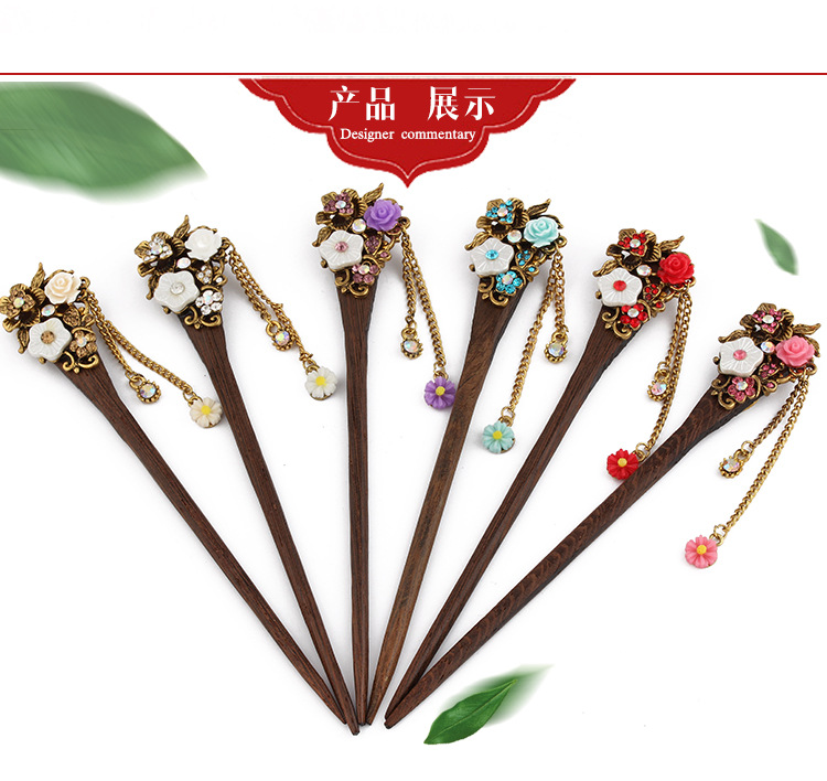 复古发簪 盘发头饰品古典发钗 女式步摇流苏鸡翅木簪子十元热销详情26