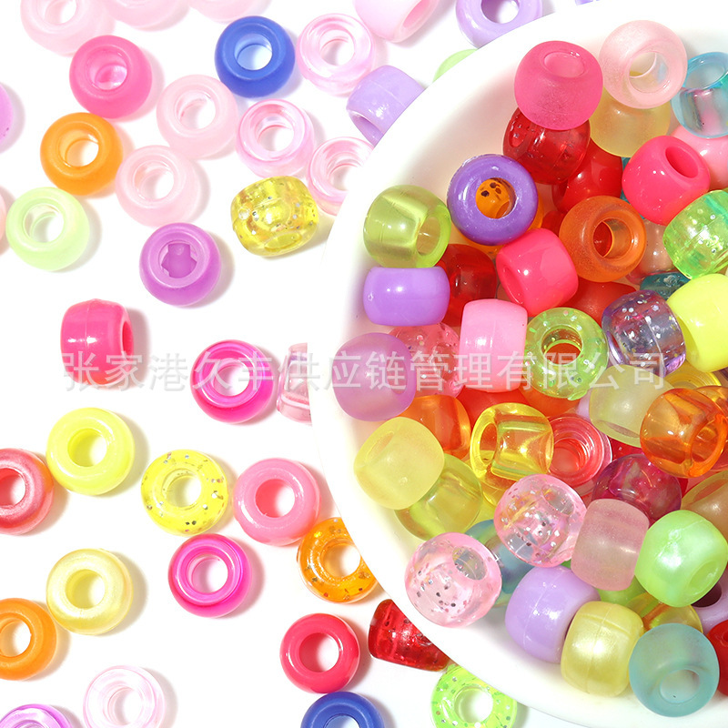 Best-selling pony beads, large-hole beads, colored transparent matte Pony bucket beads, scallion powder plastic DIY dirty braid fake divergent beads pic 8