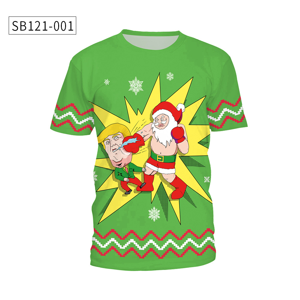 圣诞节Christmas新款 欧美青年短袖男女情侣装款式圆领T恤详情3