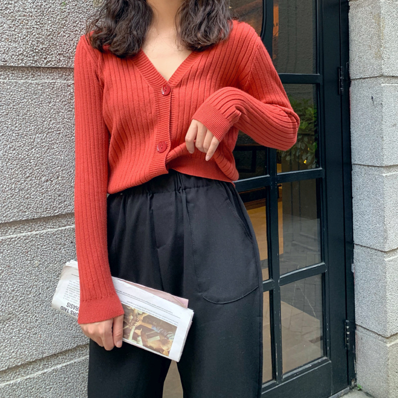 秋冬新款外穿内搭温柔风短款宽松V领毛衣外套针织衫开衫女装上衣详情10