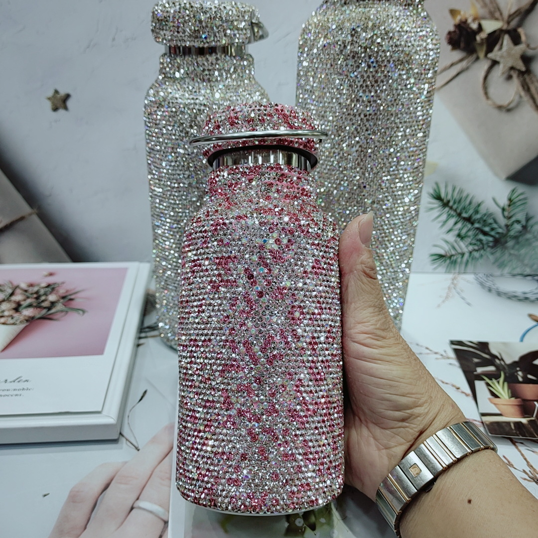 New diamond-encrusted stainless steel water bottle from Europe and America, American-style double-layer vacuum large-diameter insulated cup, outdoor sports, cross-border pic 6