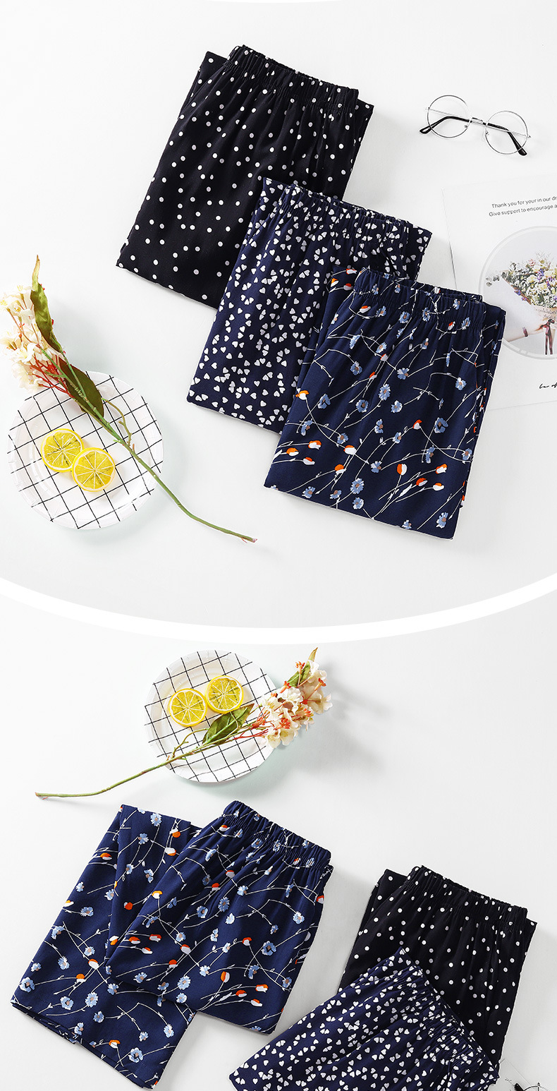 新款批发夏女士高腰人棉外穿休闲花裤阔腿防蚊七分裤家居裤详情7