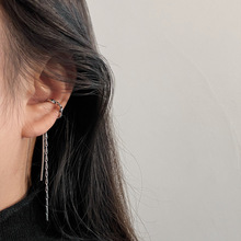 Long ear-clip-style earrings without ear piercings, simple and elegant for women, a niche European and American twisted long tassel ear-hanging bone clip pic 4