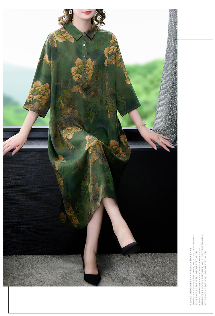 高端大牌香云纱袍子长款中长袖秋季新款大牌真丝连衣裙妈妈装详情11