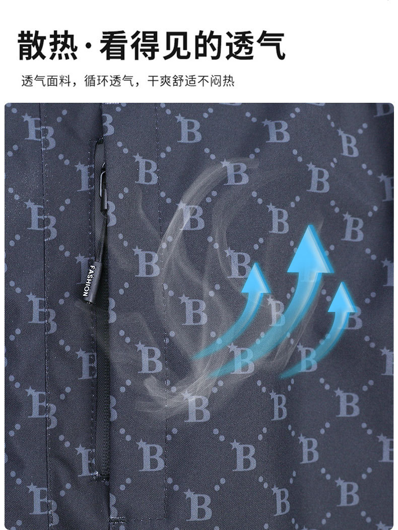 春秋季时尚潮牌印花户外休闲防风防水冲锋衣男士百搭帅气连帽夹克 pic 5