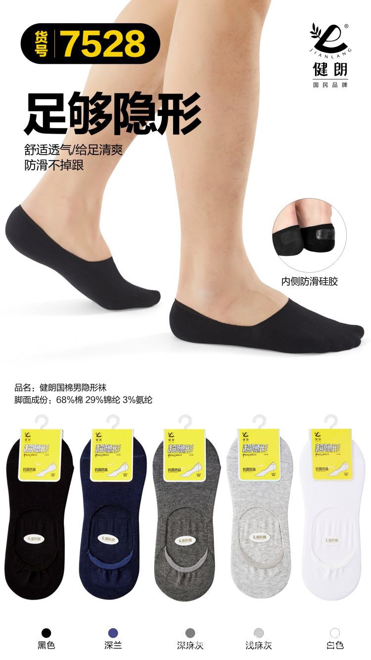 健朗春夏款男袜精梳棉船袜薄款透气隐形袜吸汗防臭广东袜盒装详情17