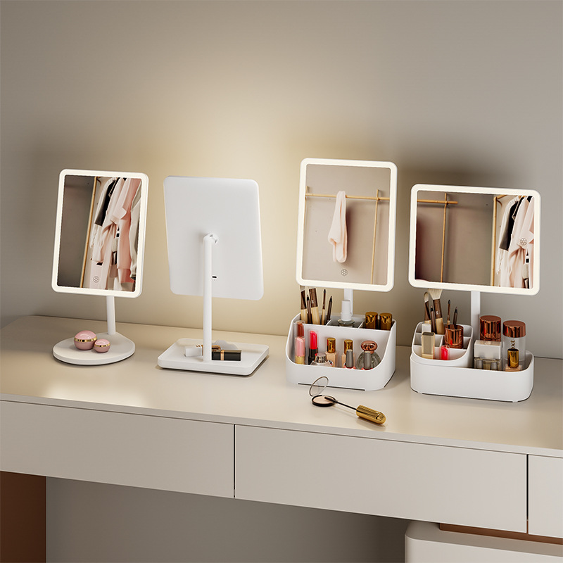 桌面化妆镜 LED灯台式美妆镜三色调节补光灯镜子智能充电创意灯镜详情4