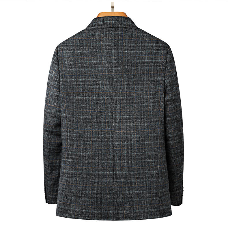 双面尼羊毛西装男士春秋外套红蓝格提花桑蚕丝商务休闲小西服详情13