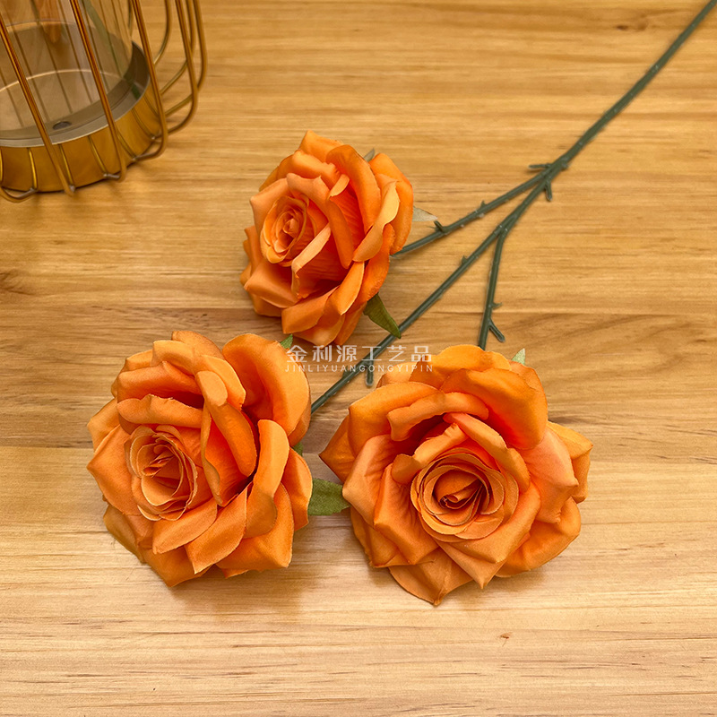 婚庆仿真花3头钻石玫瑰无叶版玫瑰花路引花材弗洛伊德玫瑰瀑布详情19