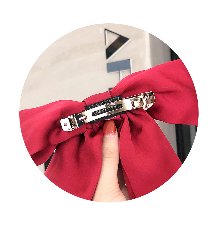 超大黑色蝴蝶结发夹日系大人儿童缎面红色发卡后脑勺弹簧夹子头饰详情8