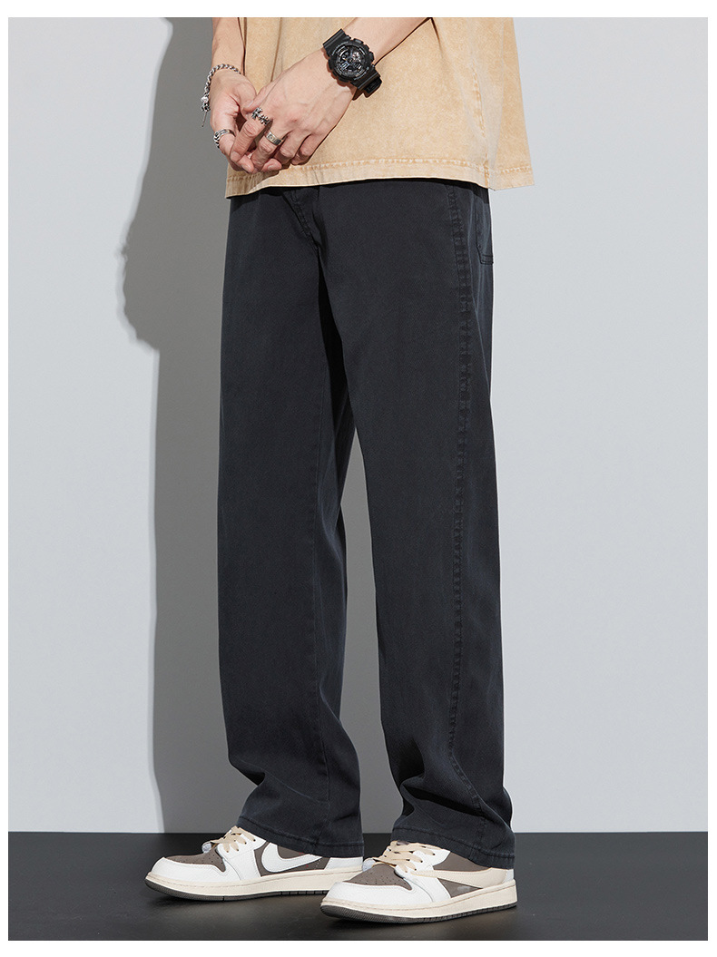 男士牛仔裤夏季薄款2024年新款宽松紧腰直筒学生阔腿冰丝休闲长裤详情14