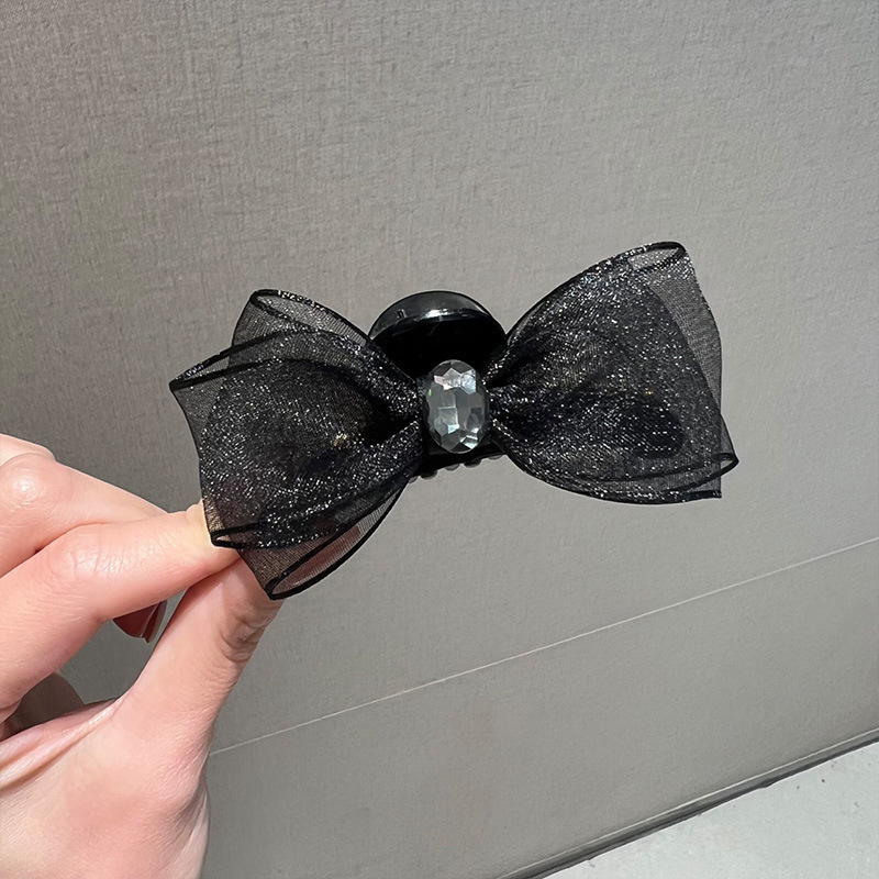 2023 Summer New AB double-sided diamond bow clip high ponytail mesh shark clip back head hair accessory pic 7