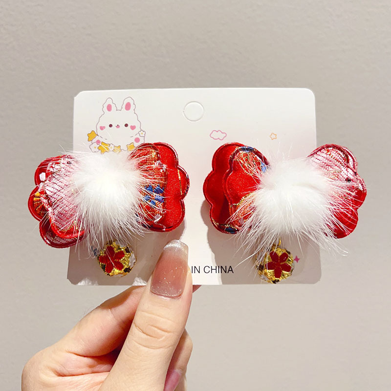 儿童红色貂绒发夹喜庆新年古风发饰女童宝宝春节汉服发卡少女头饰详情62