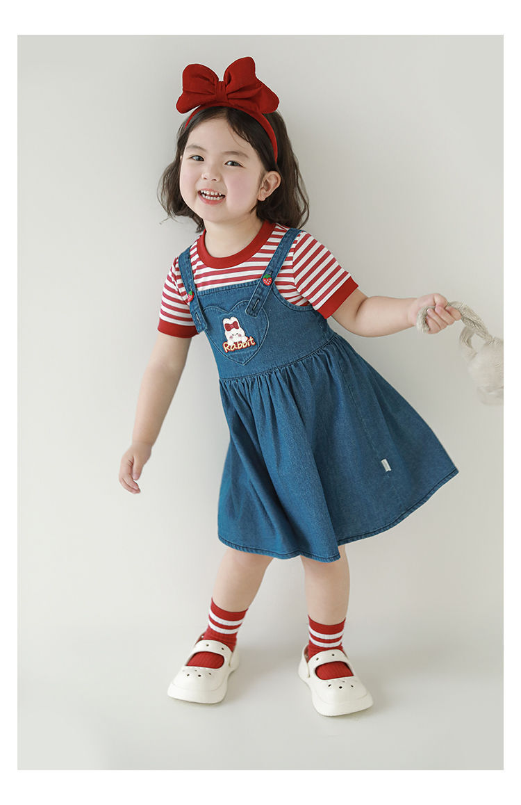 吾里卜一 女童小兔印花半袖T恤2024夏季儿童甜美可爱撞色短袖体恤详情31