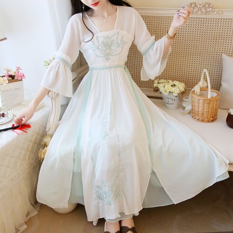 国潮Zf1【舒适透气】300斤大码改良汉服女夏季新款胖mm绣花古风仙女高详情4