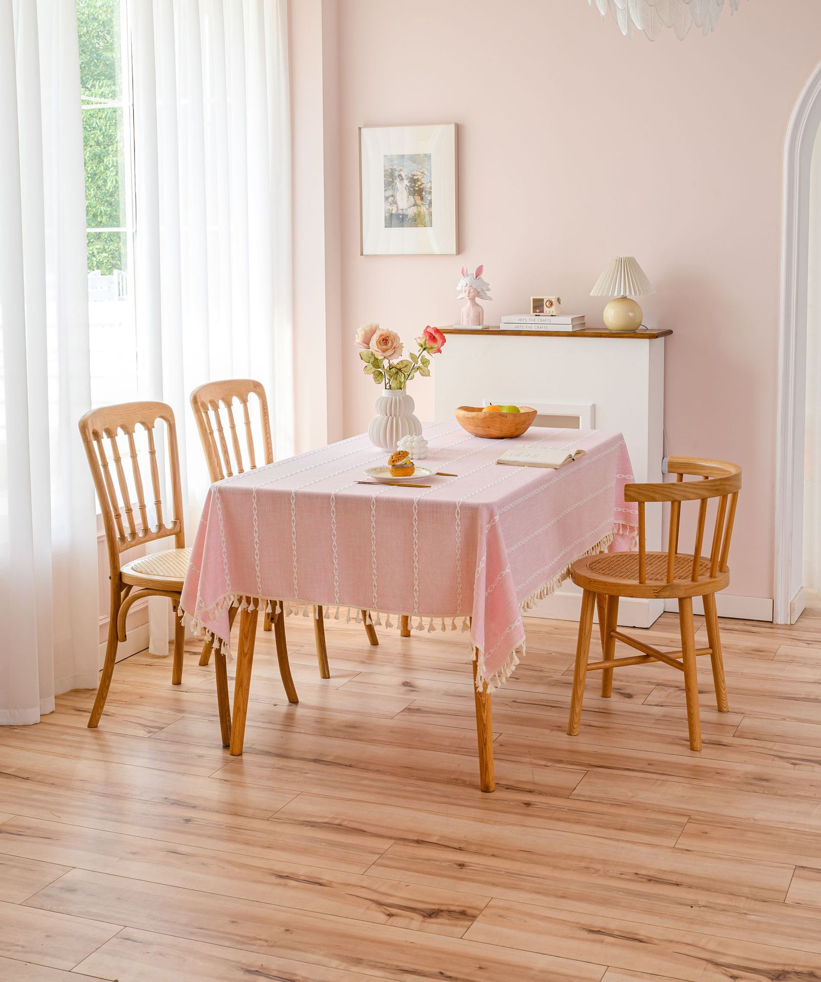 Cross-border three-dimensional embroidered striped tablecloth, popular black solid color, white cotton and linen tablecloth cover, fabric outdoor party pic 11