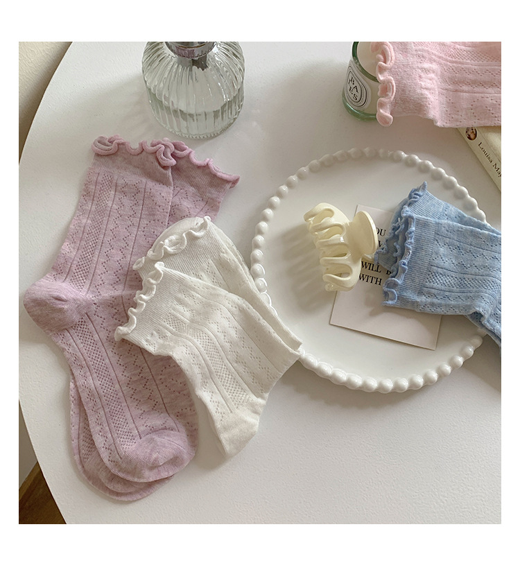 袜子女中筒袜ins潮春秋季薄款日系甜美可爱木耳边长袜夏天堆堆袜详情8