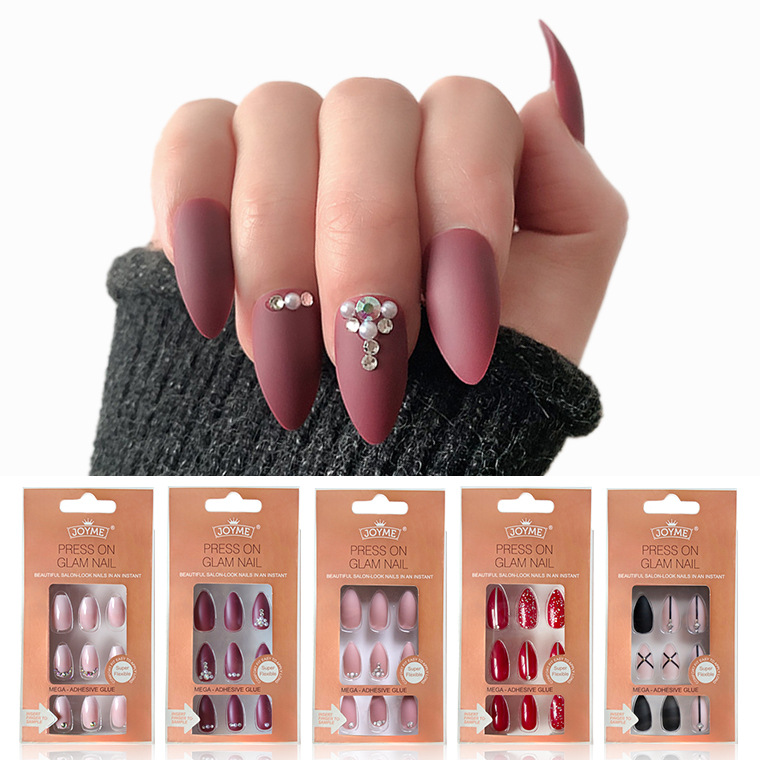 24 piezas acabadas uñas parches adhesivos adhesivos traseros transfronterizos europa y américa parches de uñas falsas bandas de diamantes nupcias uñas parches de uñas color de la piel rojo pic 3